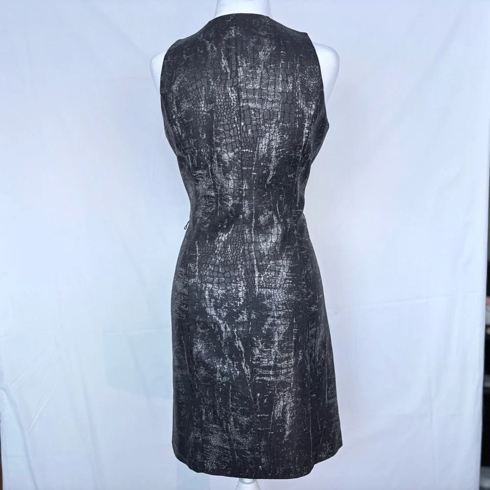 Michael Kors Silver Metallic Snake Zip-Front Sheath Black Dress Size 8 Corporate - Picture 3 of 7